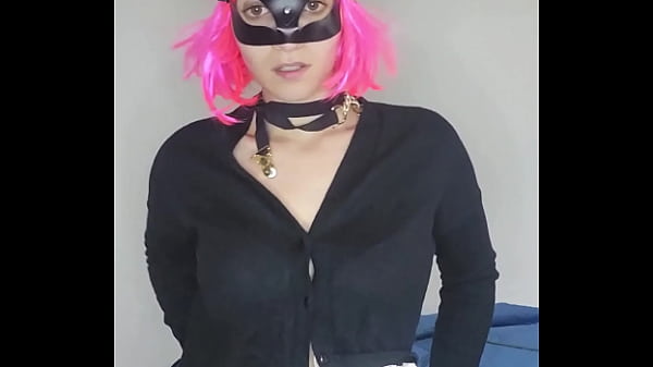 Look how horny I am with my kitty mask and my big natural tits