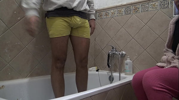 TABOO FAMILY: stepmother watching how her stepson washing his dirty cock in front of her
