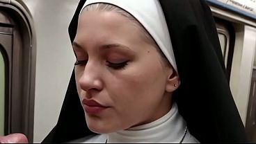 Nuns on the subway. Masturbation, deep-throating, and a titty-fucking session. (AI).
