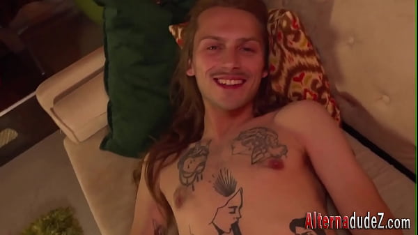 Tattooed twink jerking his cock