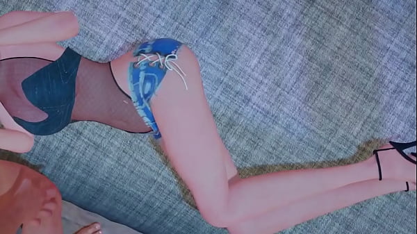 Hentai Girl with Blue hair gives blowjob, foot job and take is up the ass