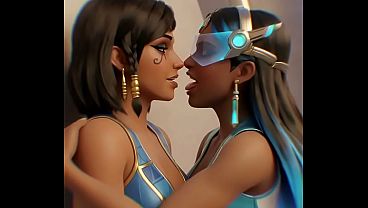 Pharah x Symmetra lesbian kissing (Overwatch/AI generated)
