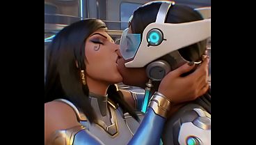 Pharah x Symmetra lesbian kissing (Overwatch/AI generated)