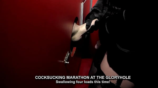 Swallowing four loads at the gloryhole