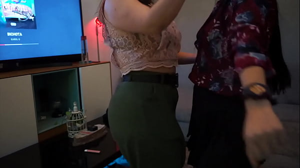 Nataly and Linda are dancing and taking off their clothes