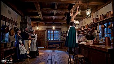 Tavern Girl Gives the Quest Hero His Reward (AI generated)