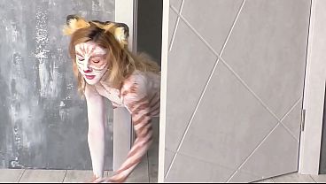 Beautiful body art of a white kitty from a sexy girl. A real squirt from a beauty!!!