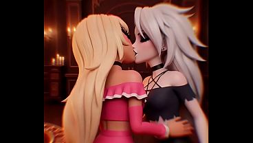 Loona x Verosika lesbian kissing (Helluva Boss /AI generated)