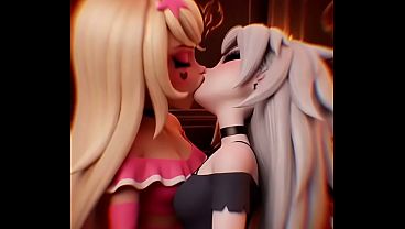 Loona x Verosika lesbian kissing (Helluva Boss /AI generated)