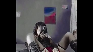 Goth Latina, dildo, boots and uncensored masturbation