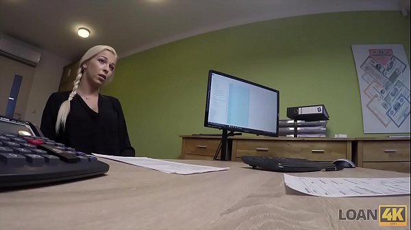 LOAN4K. Blonde hottie with pigtail is owned by loan manager for cash