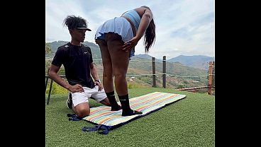 A gorgeous Ebony Milf Fucks her trainer, who’s got a massive cock , with her tight pussy whilst her husband’s away
