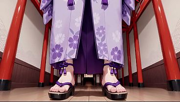 Purple Kimono Goddess! Can't handle the wetness under the red Torii gate.