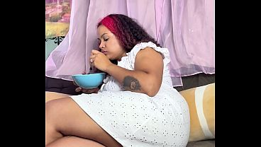 Farting on Couch Eating Cerals and Milk Chubby Girl Nonstop Rips While Watching TV