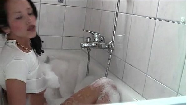 Horny, wet secretary - striptease in a bathtub
