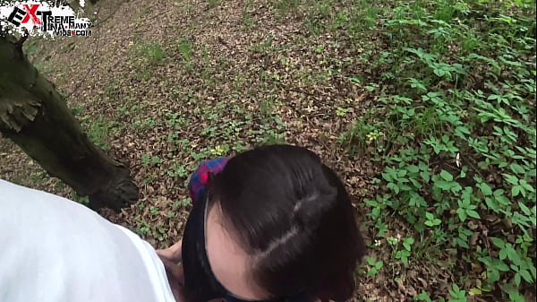 Brunette Deep Sucking Big Cock in the Forest - Cum in Mouth