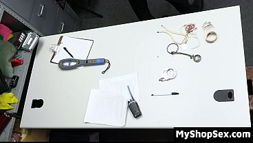 Busty Shoplifter Crystal Fucks Officer Calvin on His Desk to Walk Free - Myshopsex