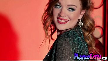 Mischievous redhead teen Katriana Lohan slipping out of her fancy dress
