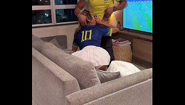 I want that guy's dick, you cuckold! - The big-dicked personal trainer went to watch Brazil at the hot chick's house and fucked the slutty married woman in front of her cuckold husband.