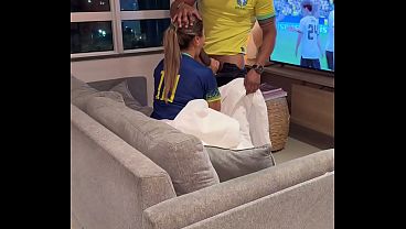 I want that guy's dick, you cuckold! - The big-dicked personal trainer went to watch Brazil at the hot chick's house and fucked the slutty married woman in front of her cuckold husband.