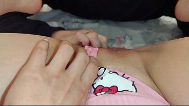 HELLO KITTY: gentle cunnilingus (close-up) for stepsister, leading to a sensual orgasm into her pink panties