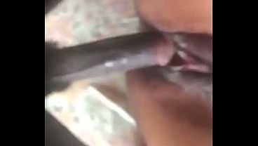 A hot strong black dick piping a black petite girlfriend to cream pie.