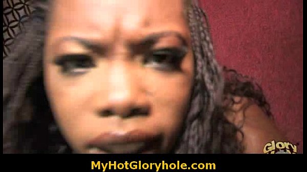 Ebony girl get initiated in the art of gloryhole blowjob 11