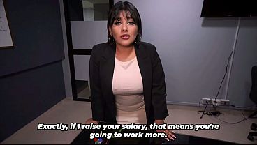 Curvy secretary asks her boss for a raise and gets more than that!