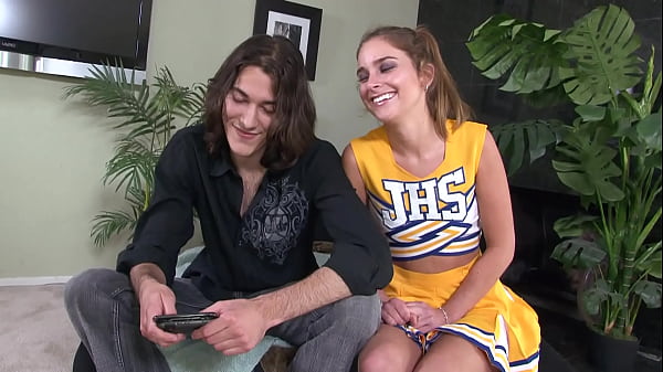 A Cute Teen Girl In A Yellow Cheerleaders Outfit Gets Nailed On The Couch