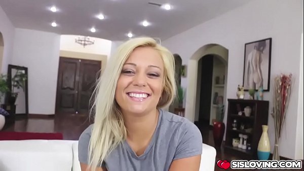 Blind folded Kenzie Green sucking stepbros cock