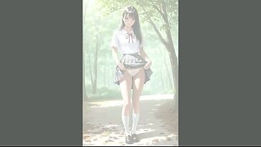 Japanese School Girl in a Park Aroused to Squirting Orgasm