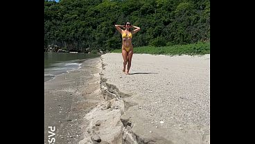 sexy yellow bikini flashing and public fun 