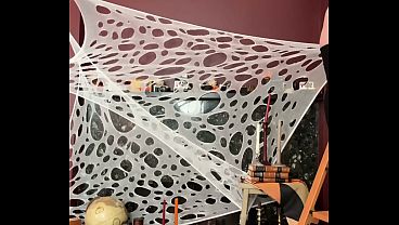 Thick Curvy Bea York Behind Scenes Halloween Decorating in Lingerie