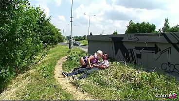 Nymphomaniac blonde MILF seduce Stranger Guy to Risky Outdoor Fuck directly to Street at Parking Place