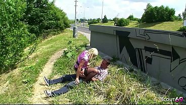 Nymphomaniac blonde MILF seduce Stranger Guy to Risky Outdoor Fuck directly to Street at Parking Place