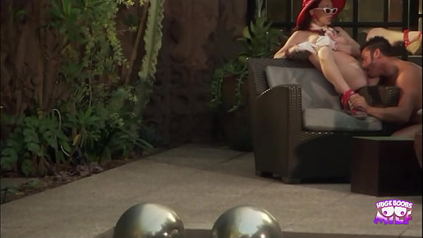 A super good looking brunette sitting by the pool and getting her cunt penetrated