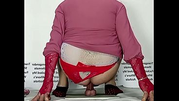 Watch how I locked my penis with a chastity lock and fucked my whore's asshole with my favorite 35cm dildo. Arab shemale