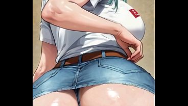 Bulma, Tsunade, and Hinata, three hot and naughty girls in shorts and thongs dancing to funk music for you.
