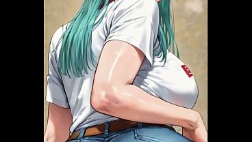 Bulma, Tsunade, and Hinata, three hot and naughty girls in shorts and thongs dancing to funk music for you.
