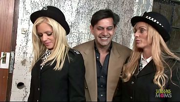 Blonde milf Stacey Saran looks so sexy in a police officer uniform and while having an intense threesome