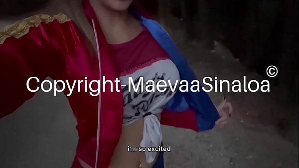 Maevaa Sinaloa - Fucked by 2 strangers in Harley Quinn cosplay in a forest for Halloween