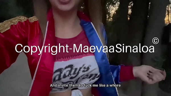 Maevaa Sinaloa - Fucked by 2 strangers in Harley Quinn cosplay in a forest for Halloween