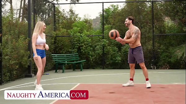 Fit blonde Bunny Madison stops by the basketball court to grab some balls