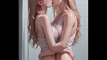 Teen Lesbians in the Shower Tribbing Kissing Lactating and Drooling [AI]