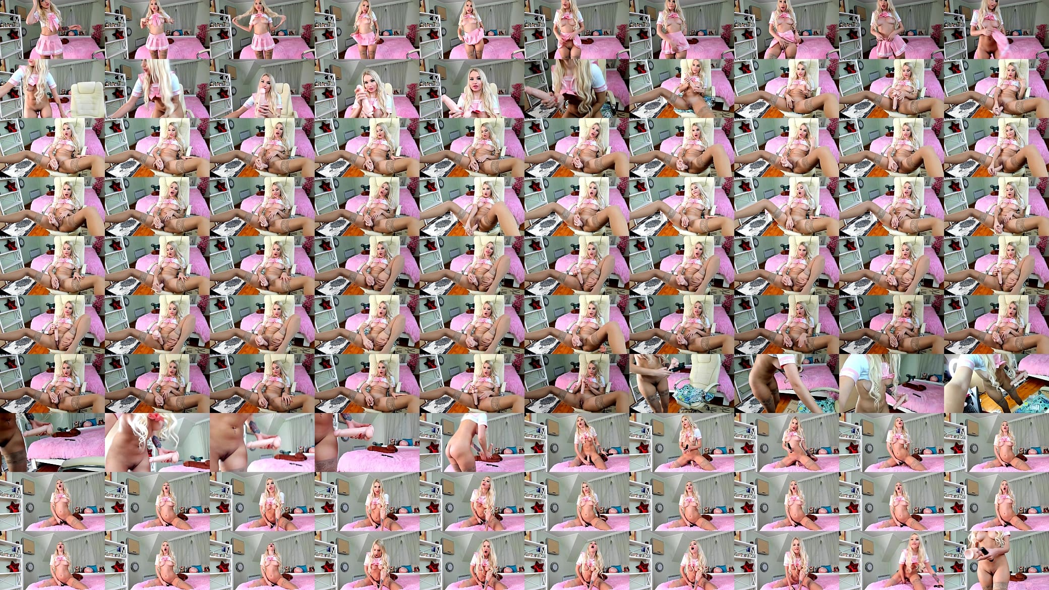 Cute blonde in a pink suit rides a huge dildo 预览图