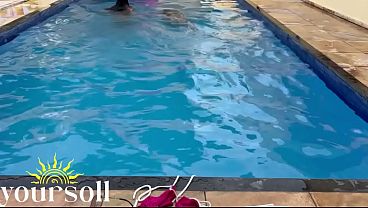taking a naked swim in the pool with my best friend, who is very fair-skinned.