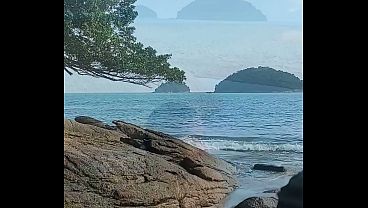 A slut showing off on the beach ended up giving a stranger a blowjob and getting a load on her face (Adam and Eve).