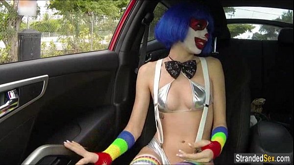 Teen Mikayla the clown shows stranger her pierced nipples
