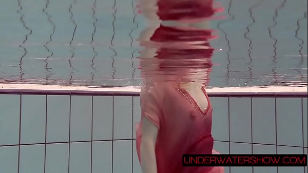 Katya Okuneva in red dress erotic water show