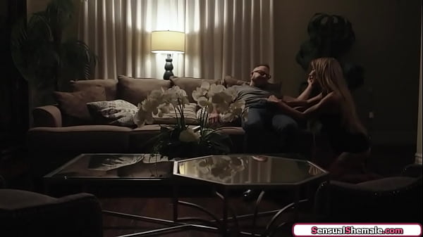 Busty trans Eva Paradis barebacks stepson